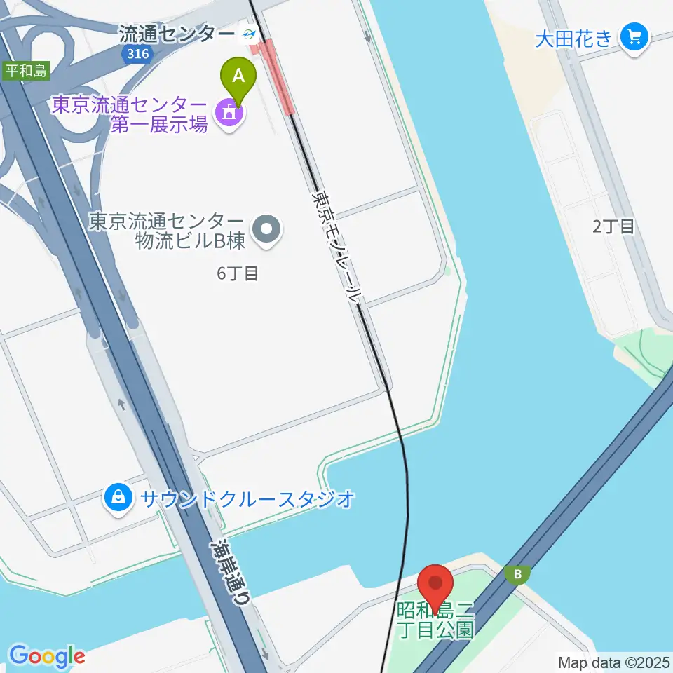 昭和島二丁目公園サッカー場周辺のカフェ一覧地図