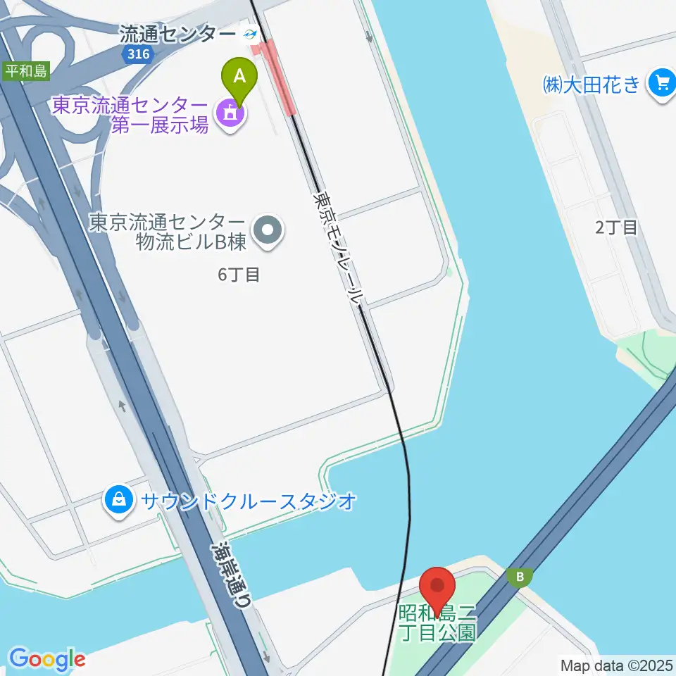 昭和島二丁目公園サッカー場周辺のカフェ一覧地図