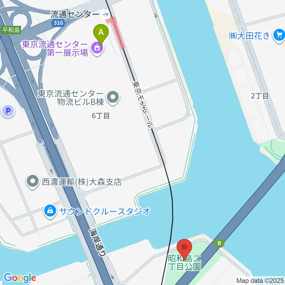 昭和島二丁目公園サッカー場周辺のカフェ一覧地図