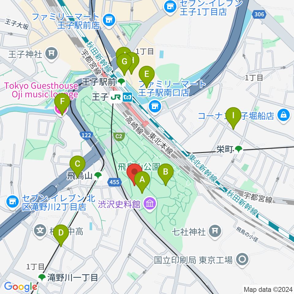 紙の博物館周辺のカフェ一覧地図