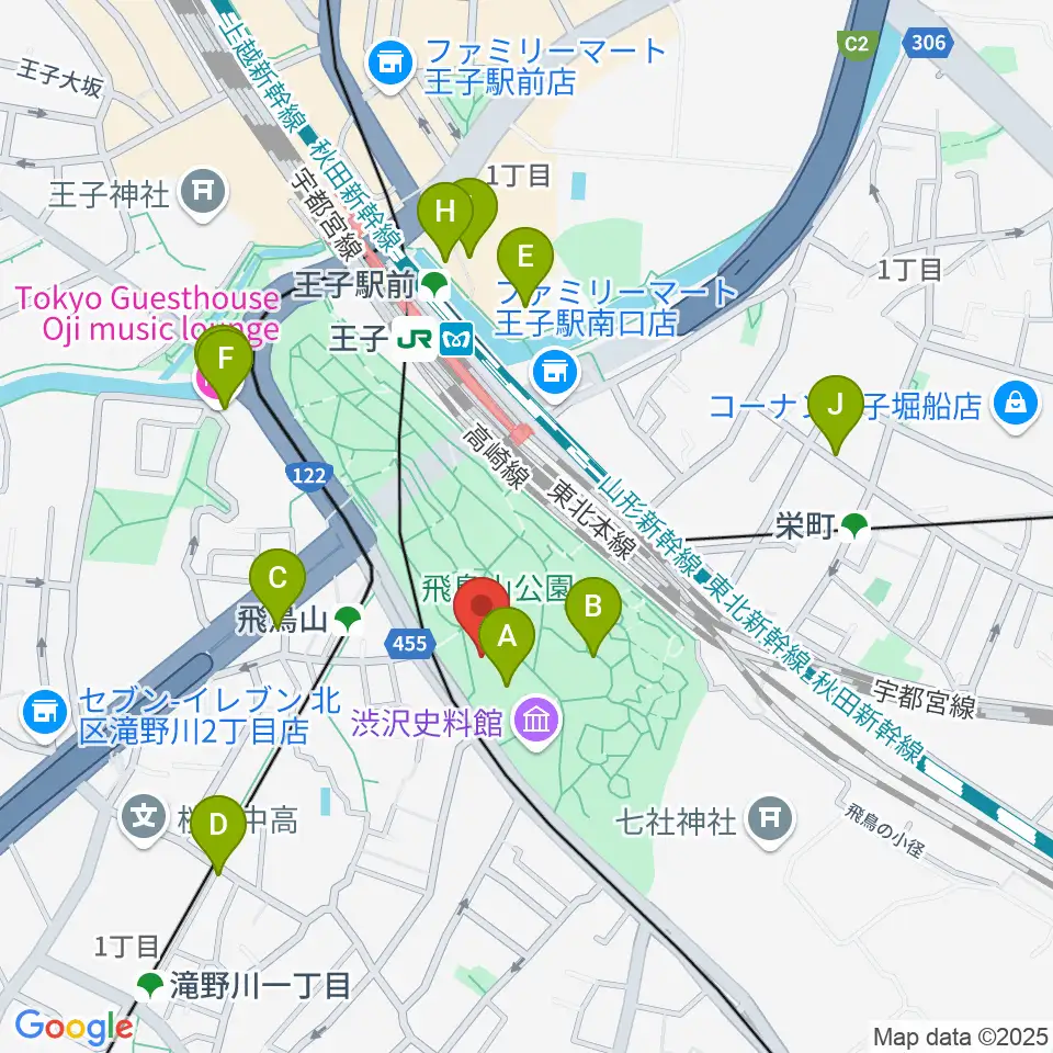 紙の博物館周辺のカフェ一覧地図