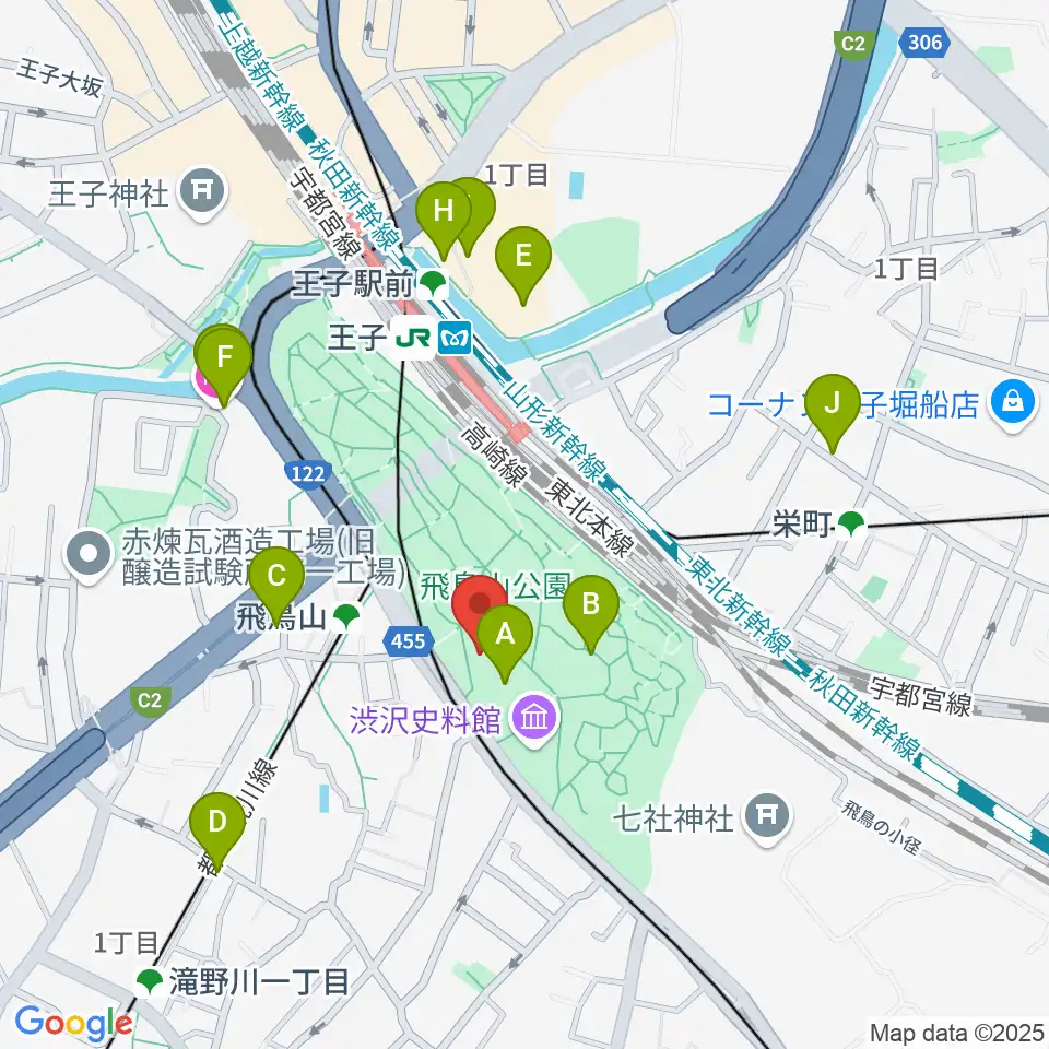 紙の博物館周辺のカフェ一覧地図