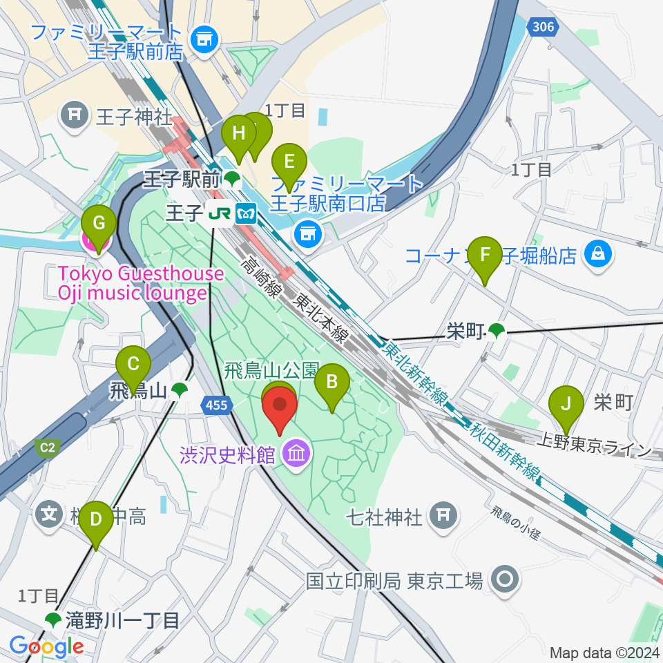 北区飛鳥山博物館周辺のカフェ一覧地図