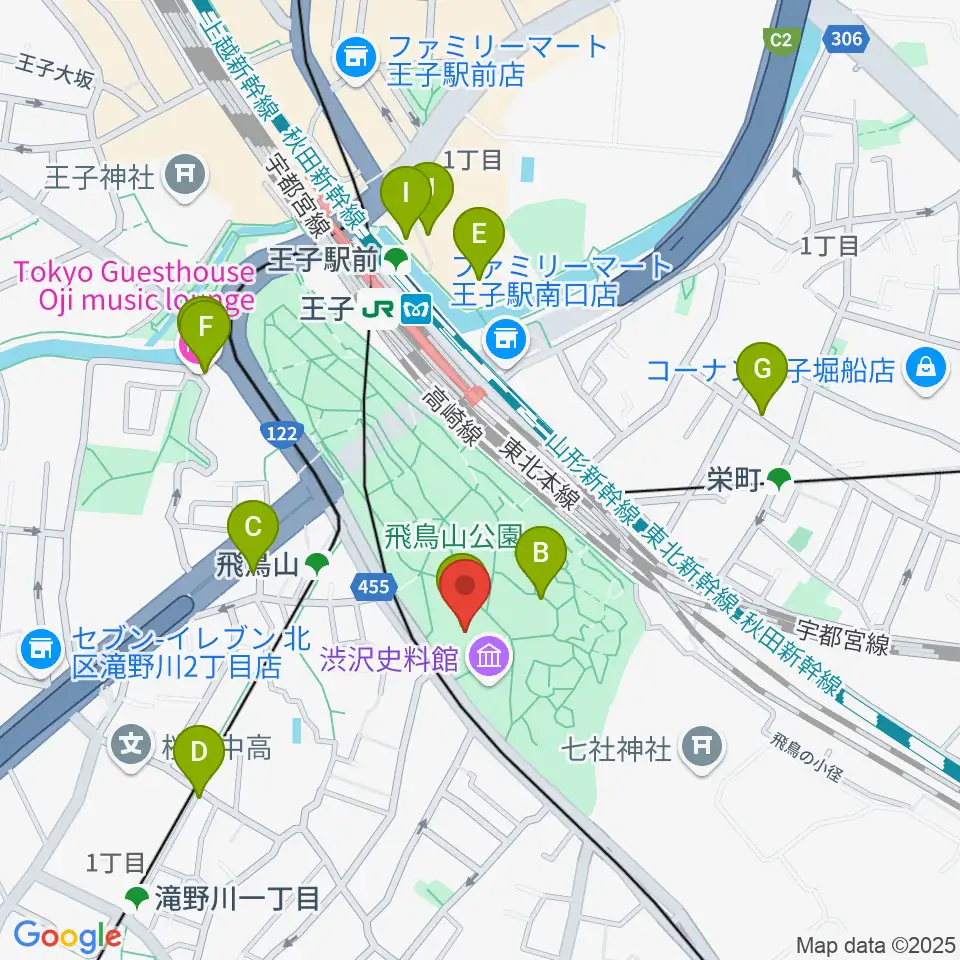北区飛鳥山博物館周辺のカフェ一覧地図