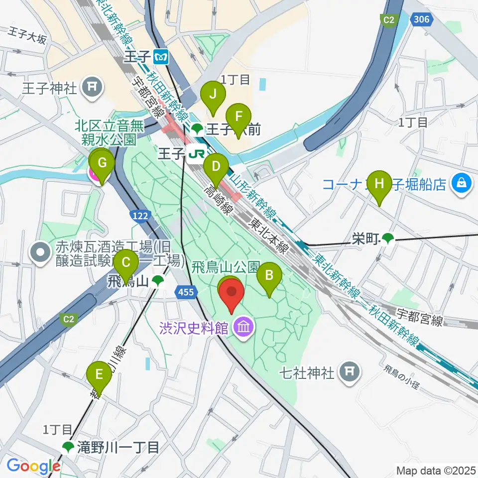 北区飛鳥山博物館周辺のカフェ一覧地図
