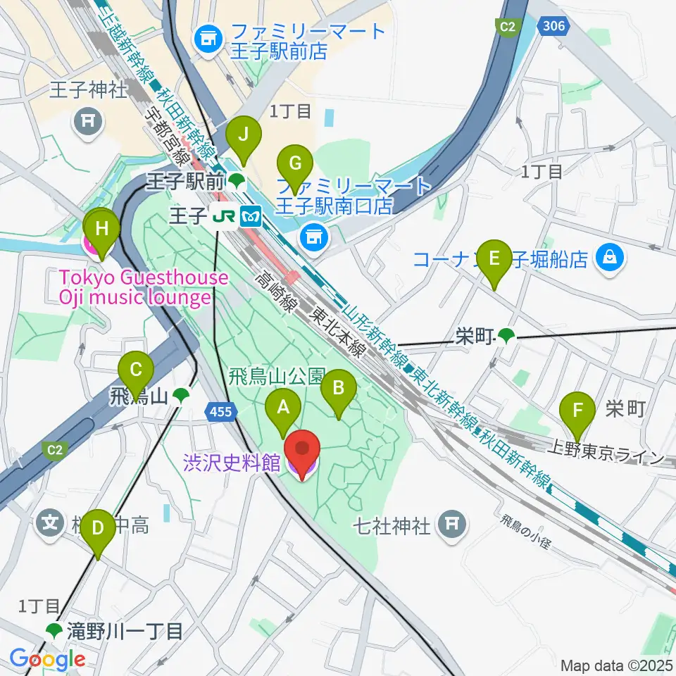 渋沢史料館周辺のカフェ一覧地図