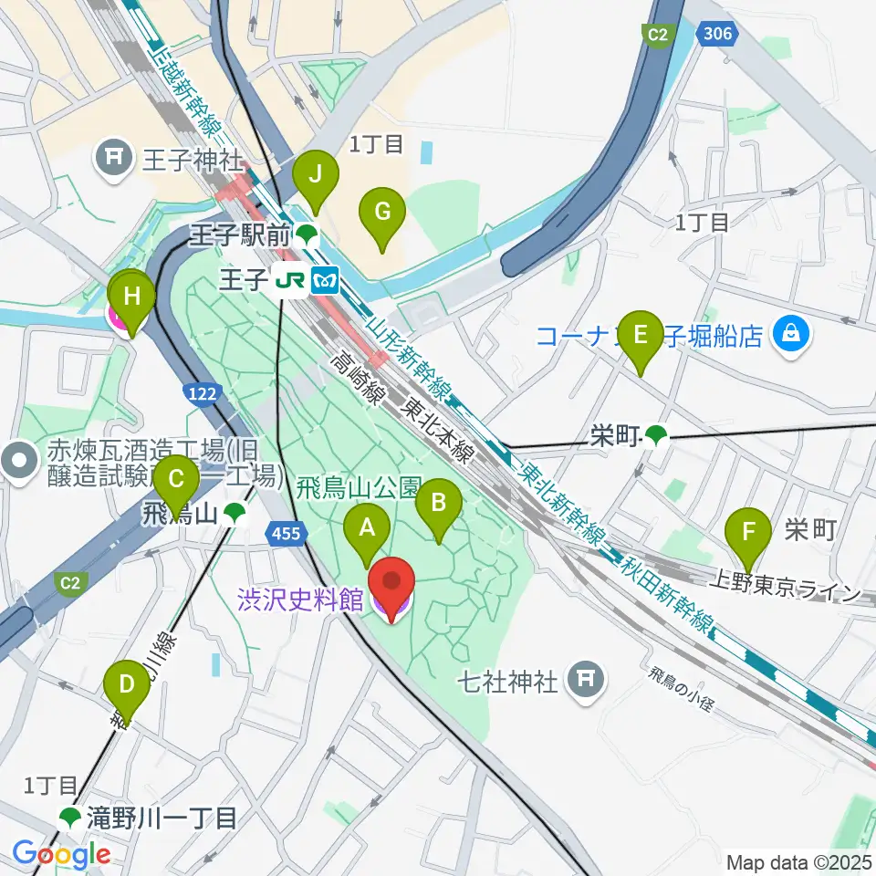 渋沢史料館周辺のカフェ一覧地図