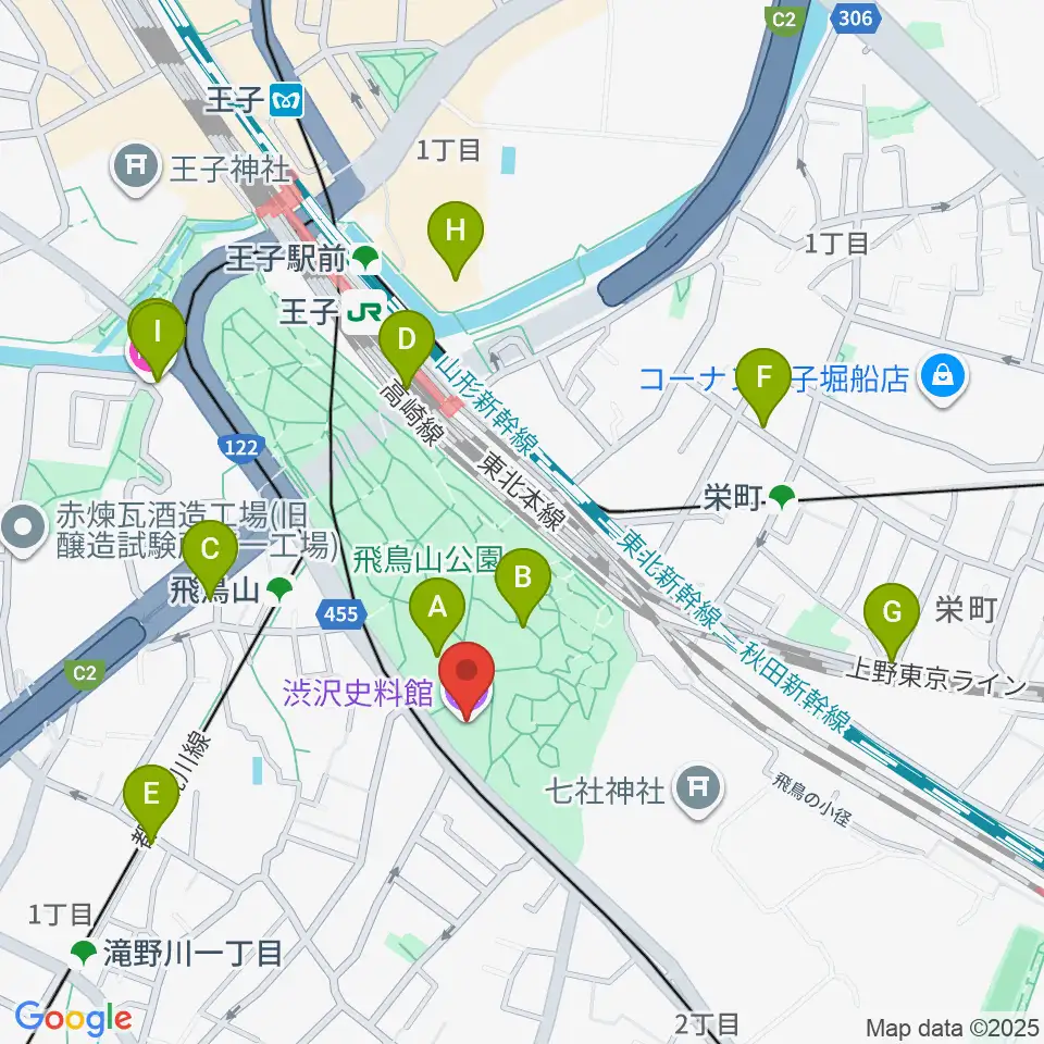 渋沢史料館周辺のカフェ一覧地図