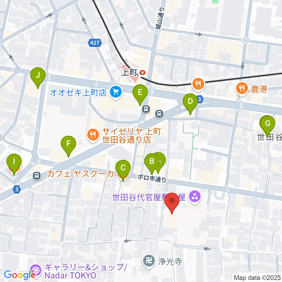 世田谷区立郷土資料館周辺のカフェ一覧地図