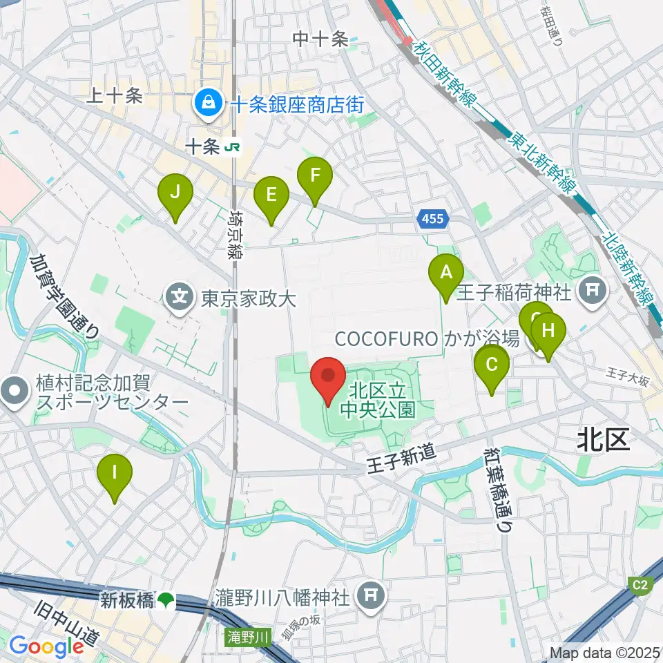 北区中央公園野球場周辺のカフェ一覧地図