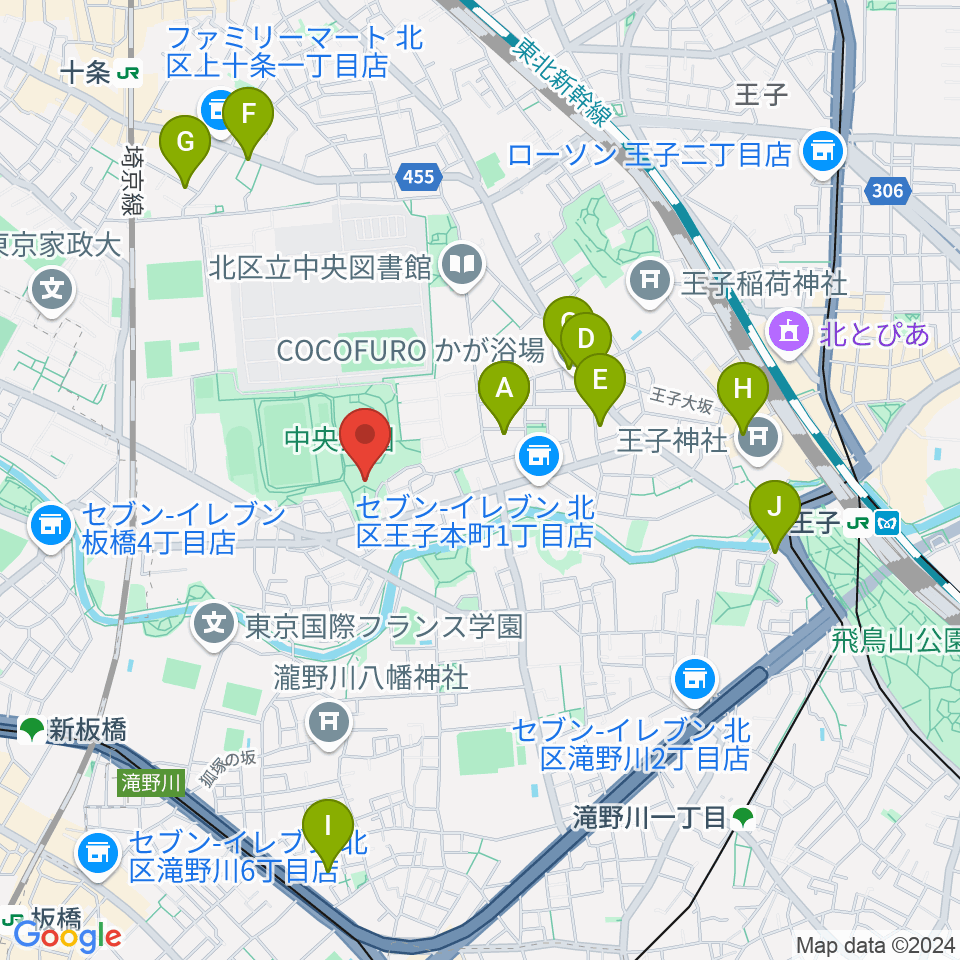 北区立中央公園文化センター周辺のカフェ一覧地図