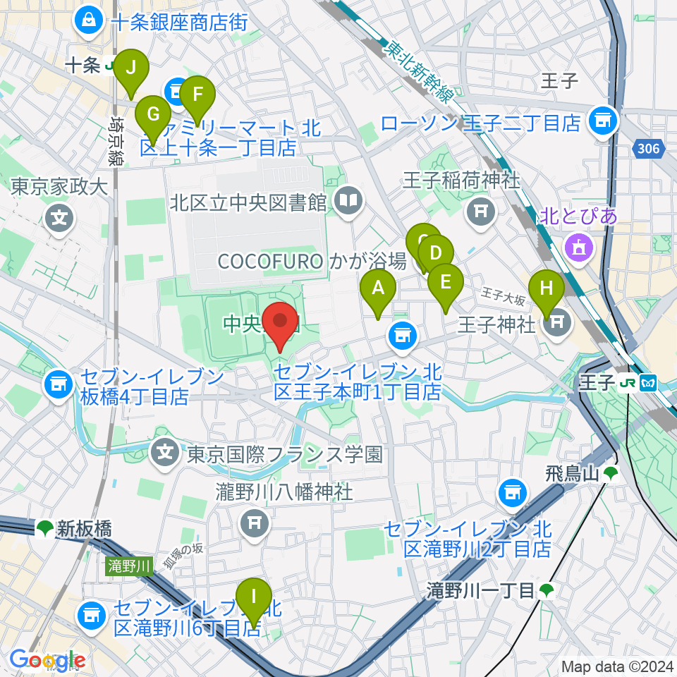 北区立中央公園文化センター周辺のカフェ一覧地図