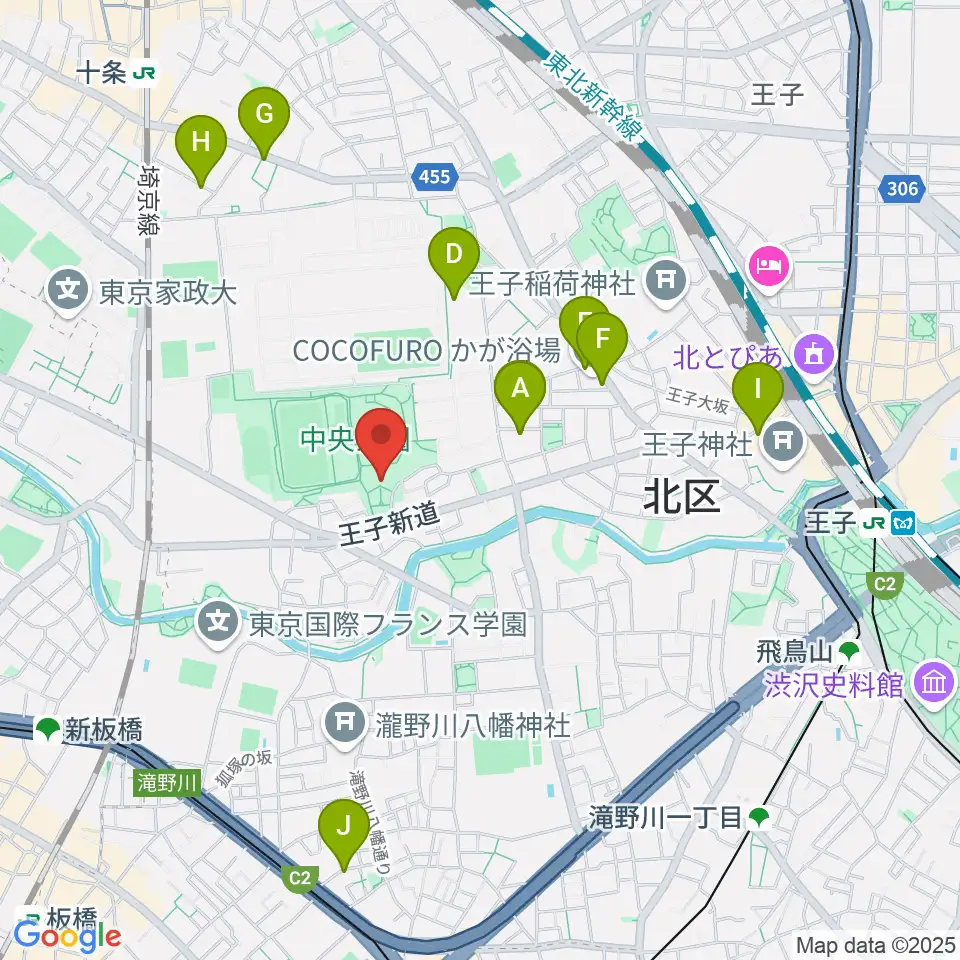 北区立中央公園文化センター周辺のカフェ一覧地図