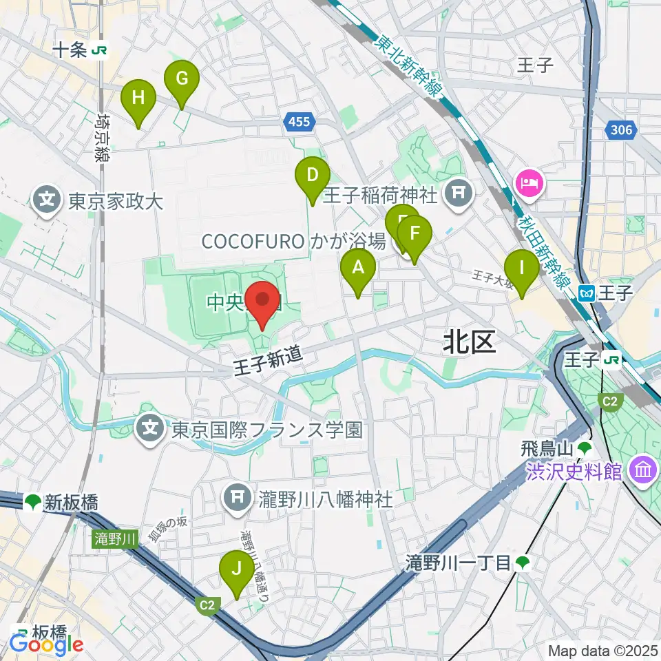 北区立中央公園文化センター周辺のカフェ一覧地図