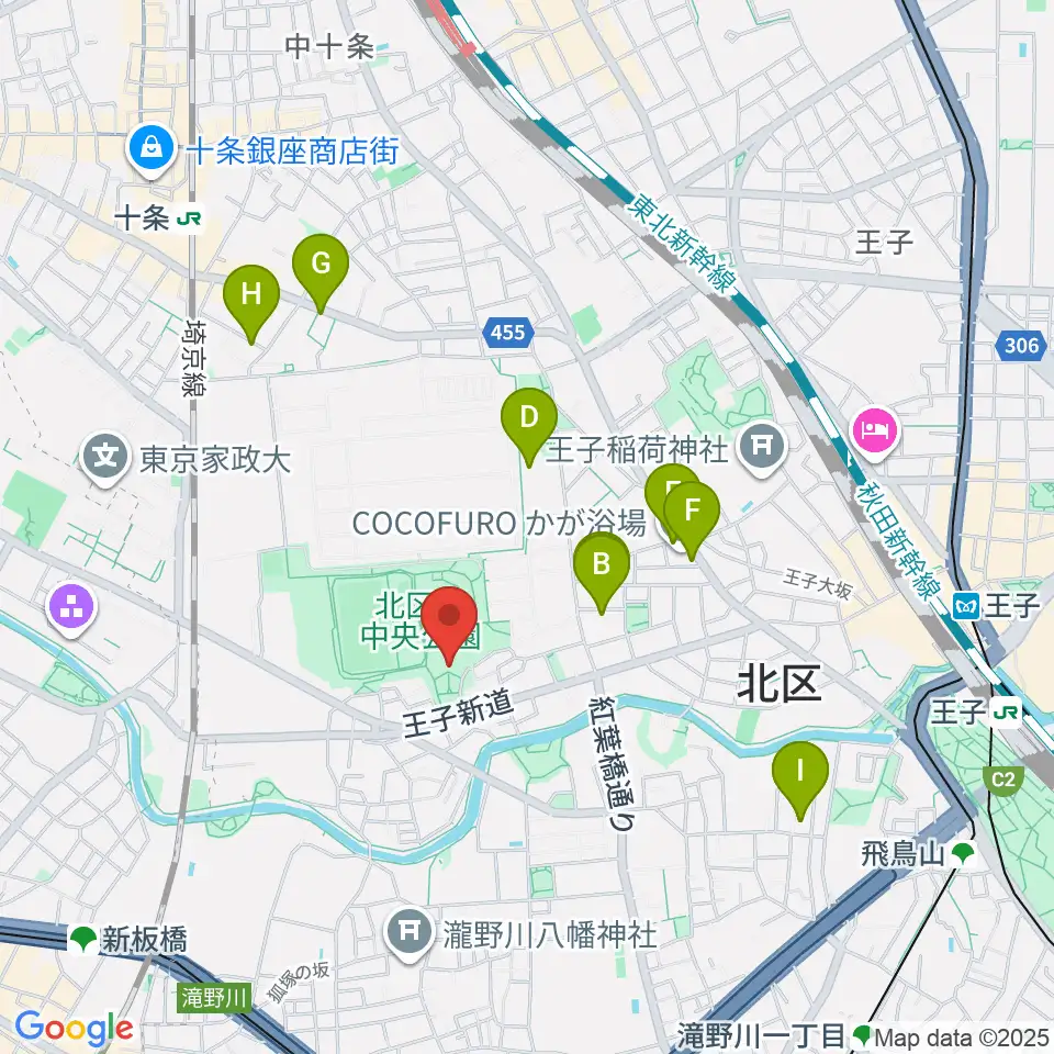 北区立中央公園文化センター周辺のカフェ一覧地図