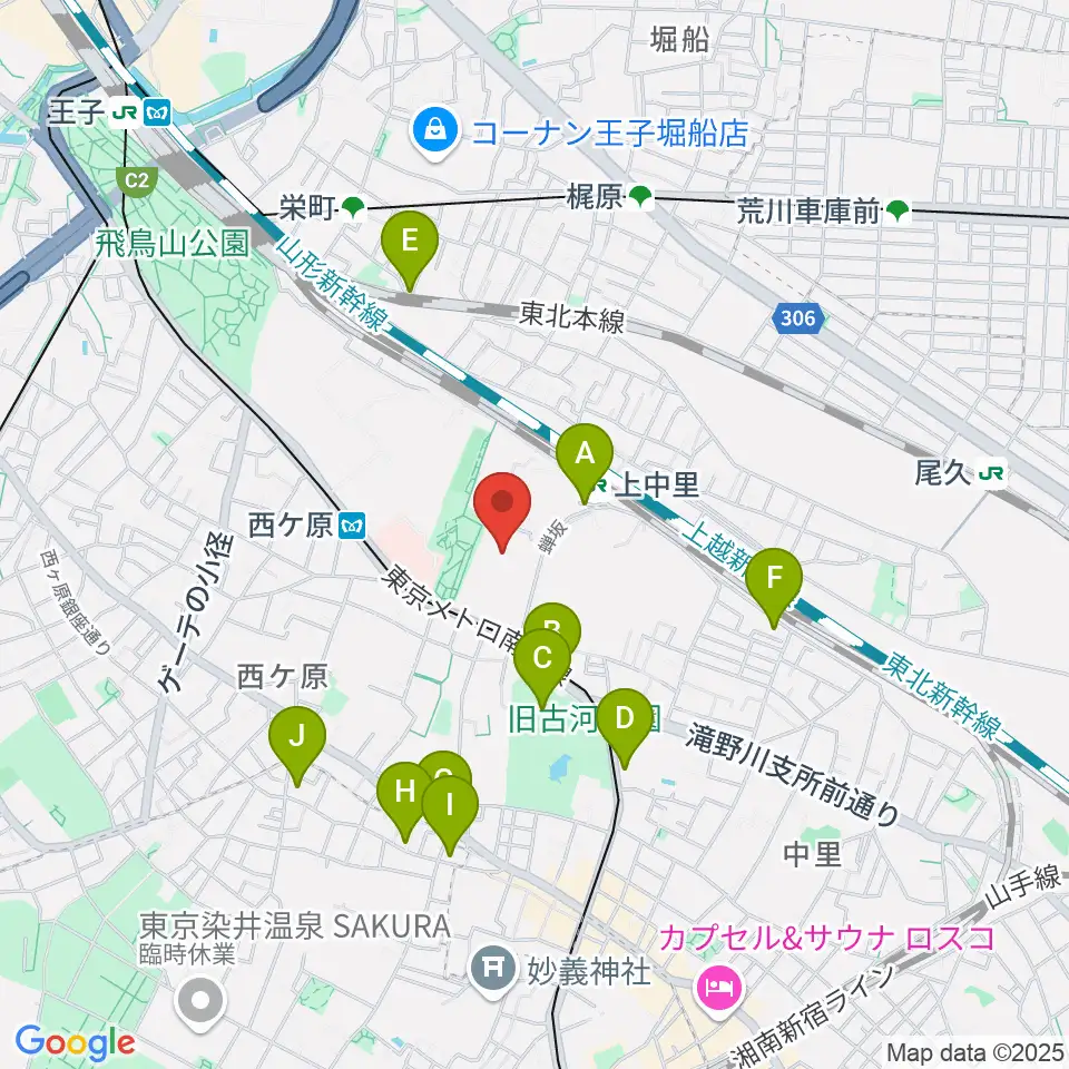 滝野川体育館周辺のカフェ一覧地図