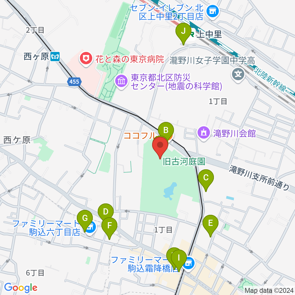 旧古河邸 大谷美術館周辺のカフェ一覧地図