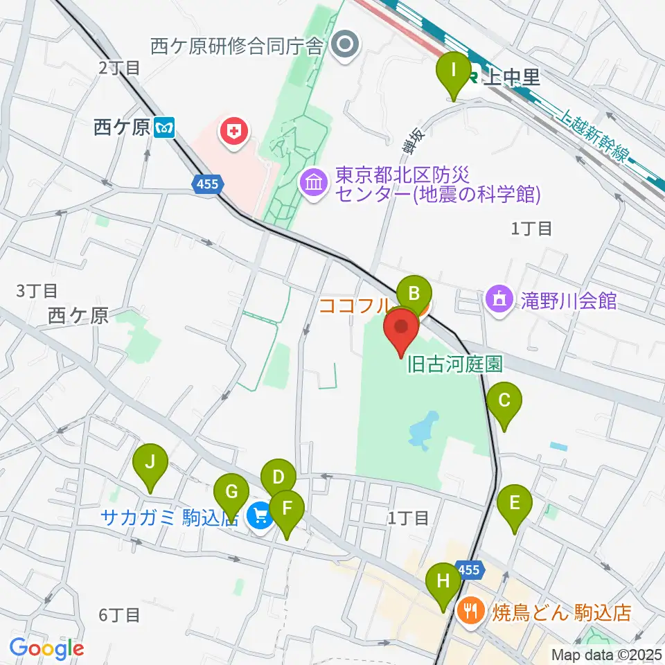 旧古河邸 大谷美術館周辺のカフェ一覧地図