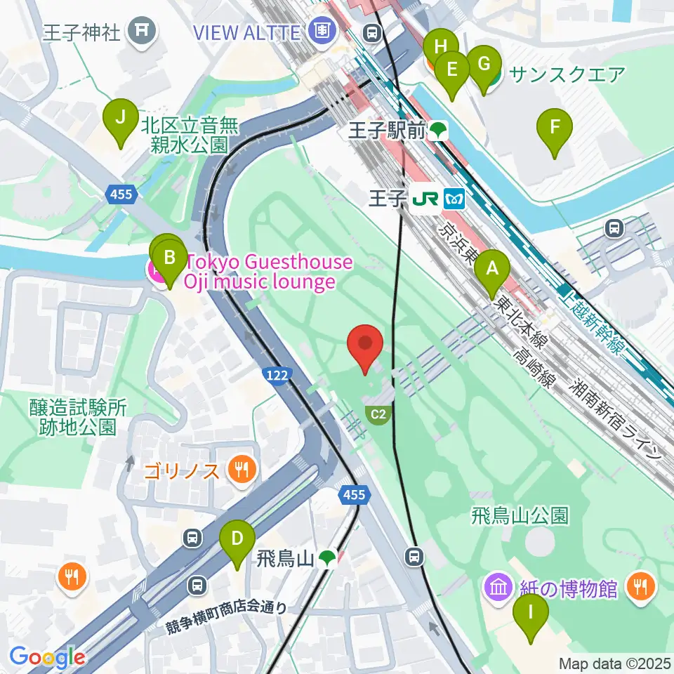 飛鳥山公園野外ステージ周辺のカフェ一覧地図