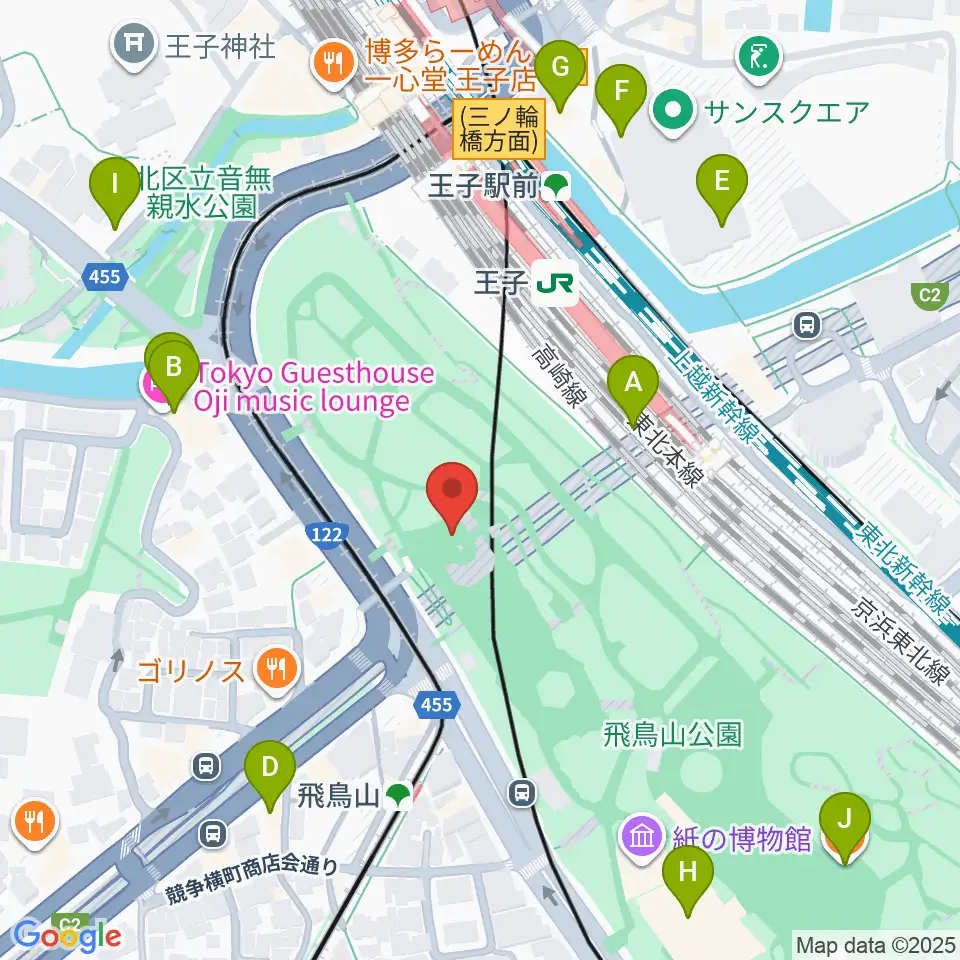 飛鳥山公園野外ステージ周辺のカフェ一覧地図