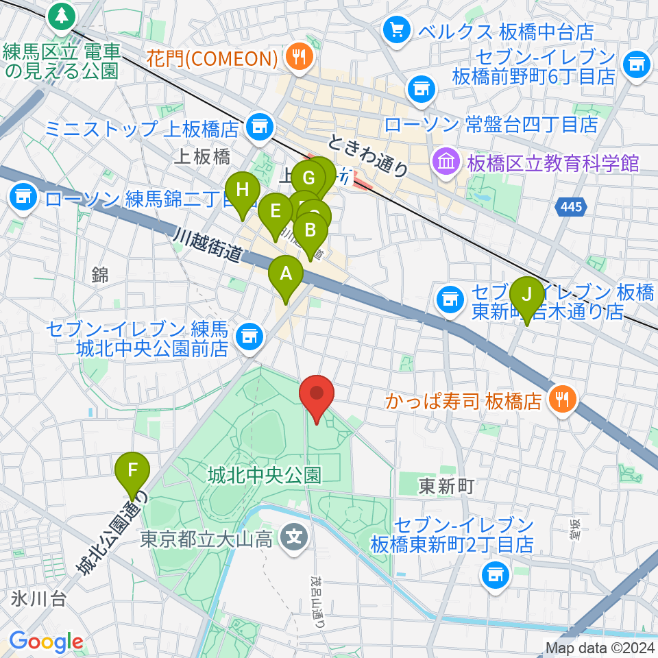 上板橋体育館周辺のカフェ一覧地図