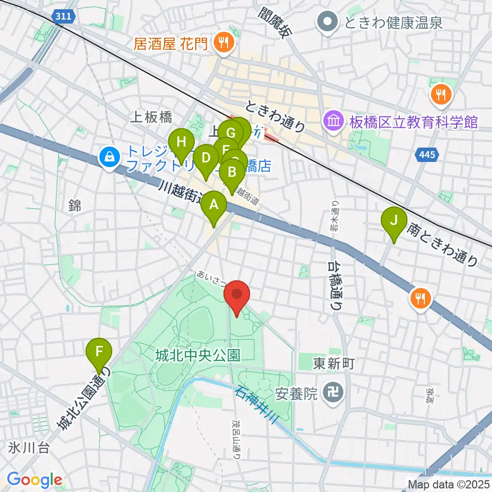 上板橋体育館周辺のカフェ一覧地図