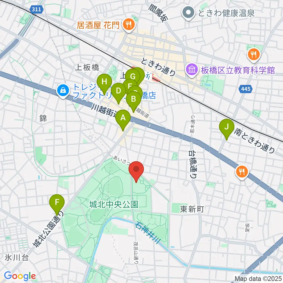 上板橋体育館周辺のカフェ一覧地図