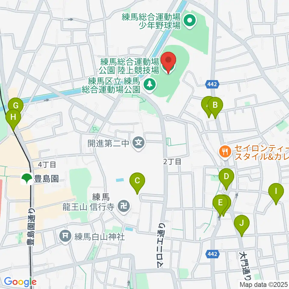 練馬総合運動場公園陸上競技場周辺のカフェ一覧地図
