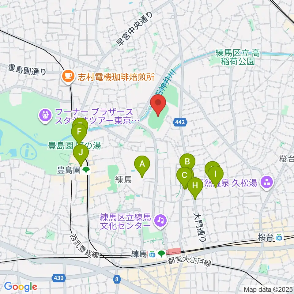 練馬総合運動場公園陸上競技場周辺のカフェ一覧地図