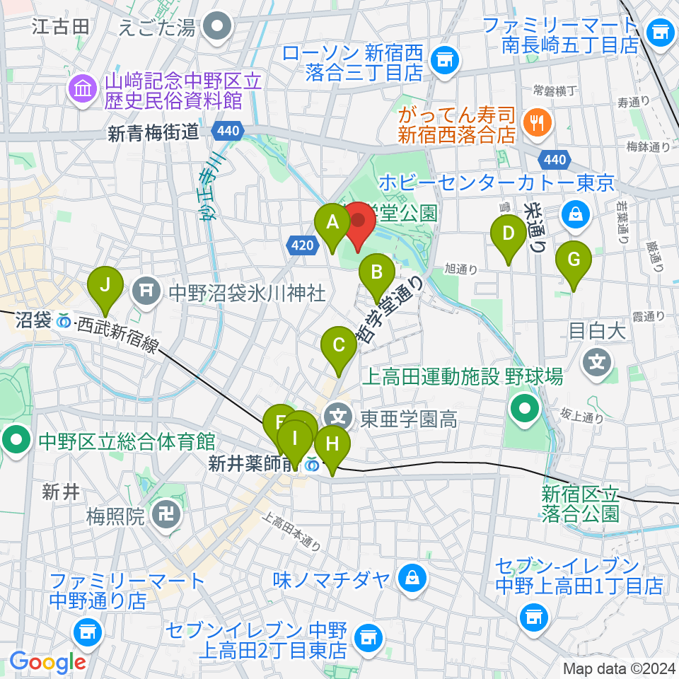 妙正寺川公園運動広場周辺のカフェ一覧地図