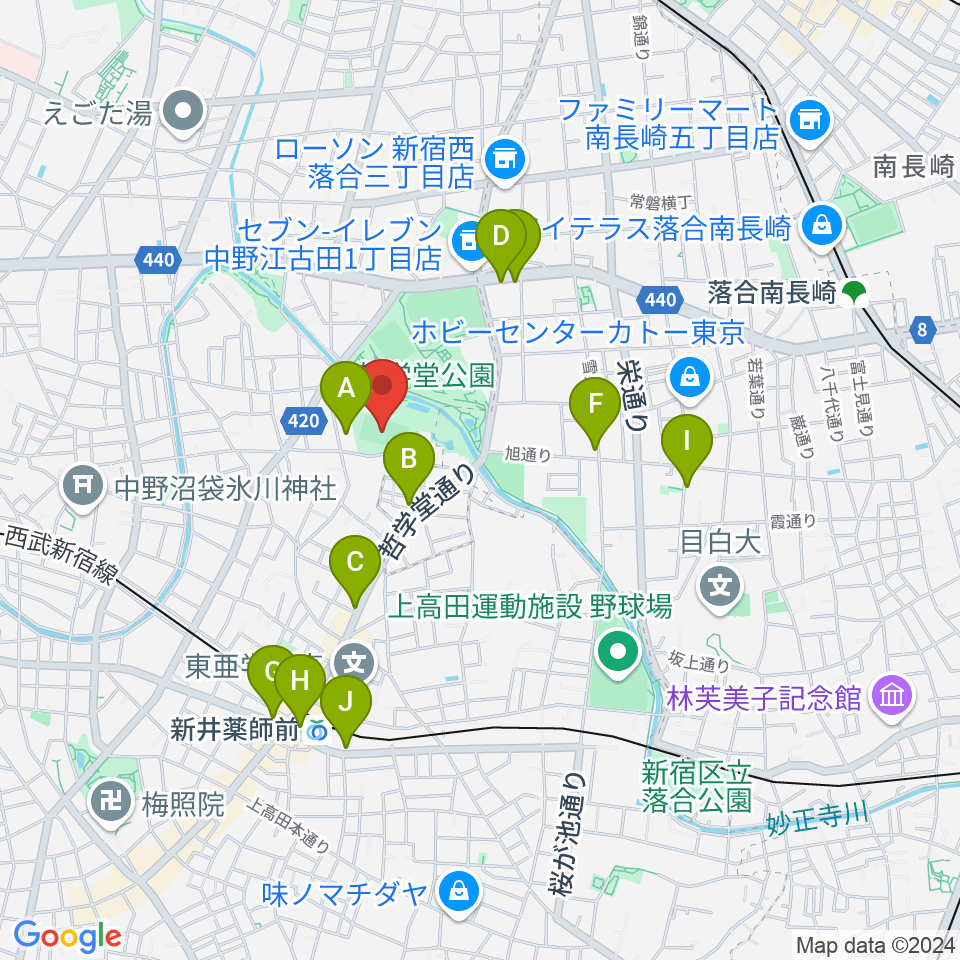 妙正寺川公園運動広場周辺のカフェ一覧地図