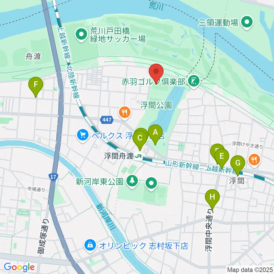 浮間公園野球場周辺のカフェ一覧地図