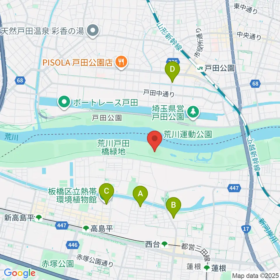荒川戸田橋陸上競技場周辺のカフェ一覧地図