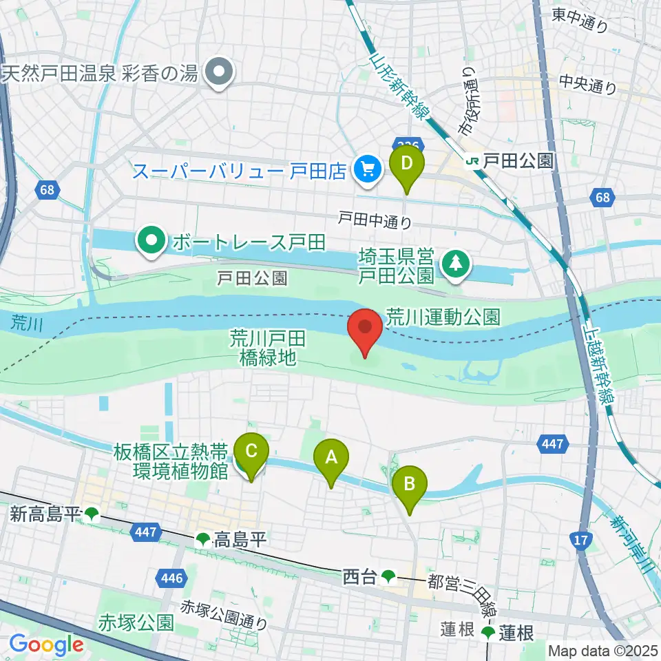 荒川戸田橋陸上競技場周辺のカフェ一覧地図