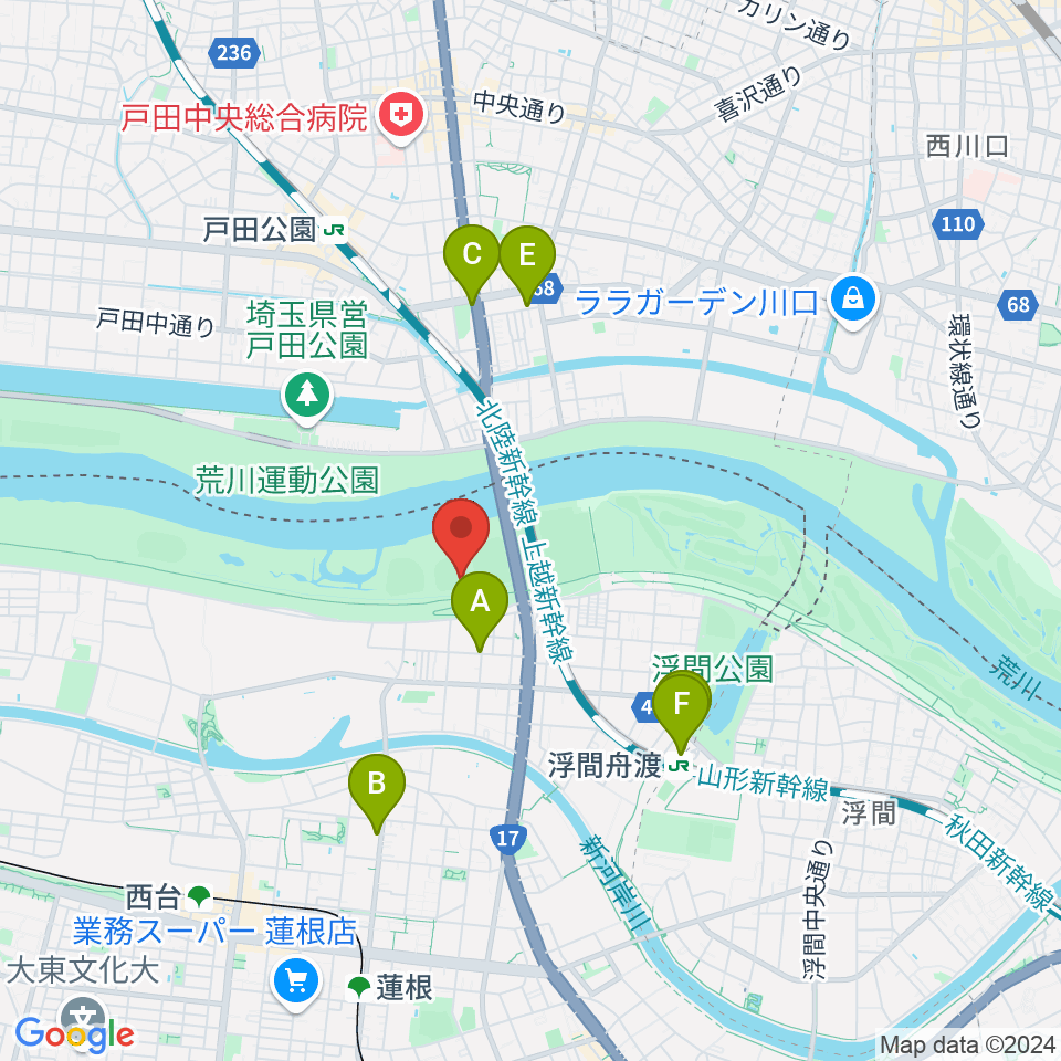 荒川戸田橋野球場周辺のカフェ一覧地図