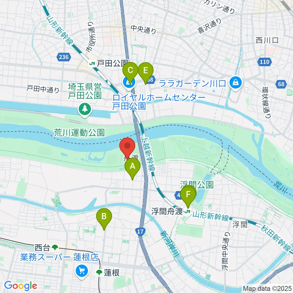 荒川戸田橋野球場周辺のカフェ一覧地図