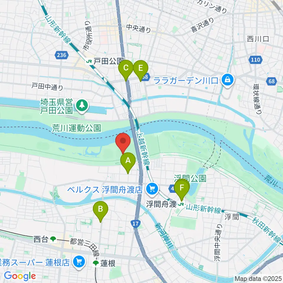 荒川戸田橋野球場周辺のカフェ一覧地図