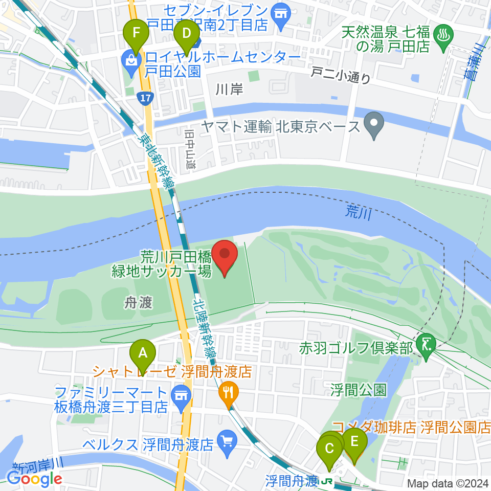 荒川戸田橋サッカー場周辺のカフェ一覧地図
