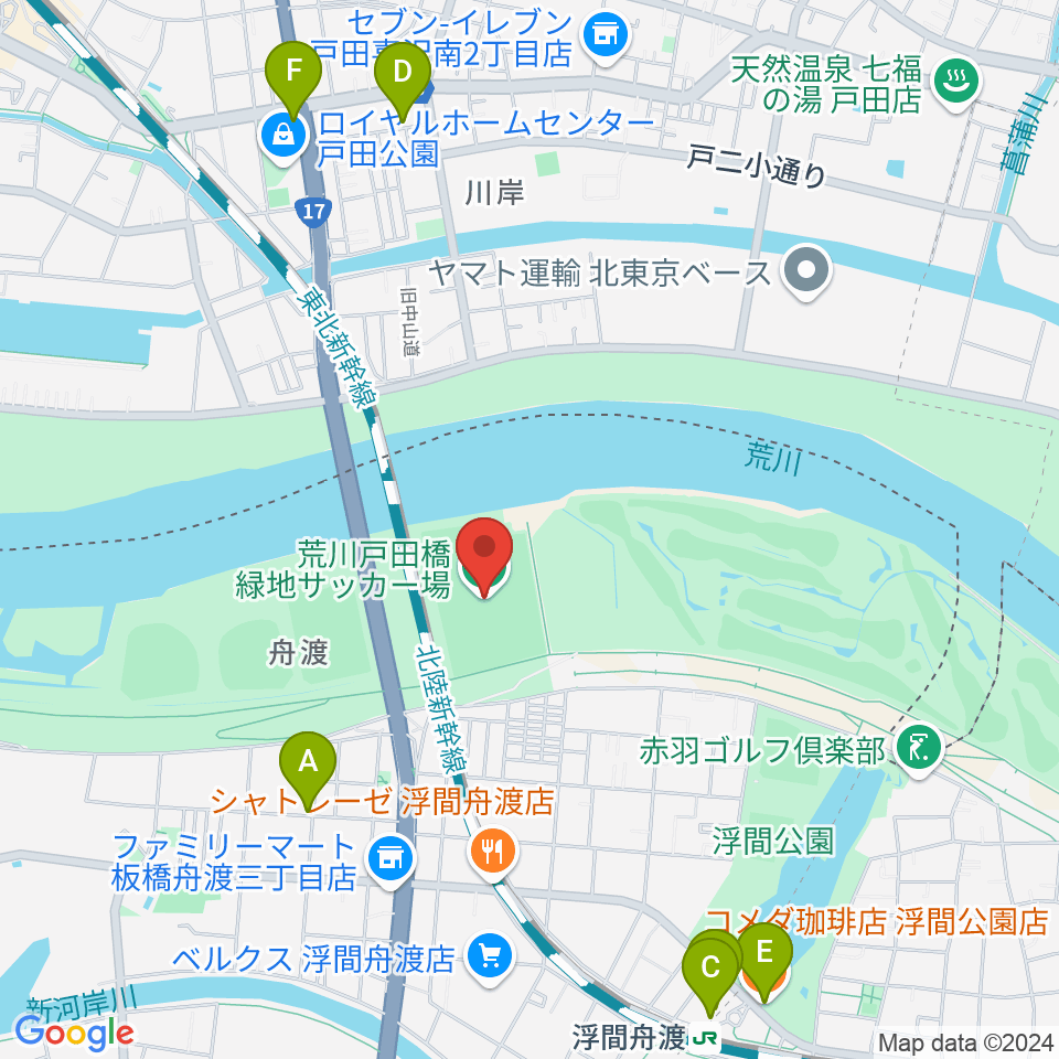 荒川戸田橋サッカー場周辺のカフェ一覧地図