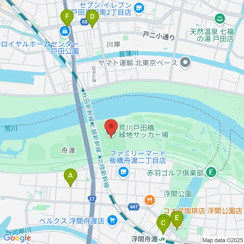 荒川戸田橋サッカー場周辺のカフェ一覧地図