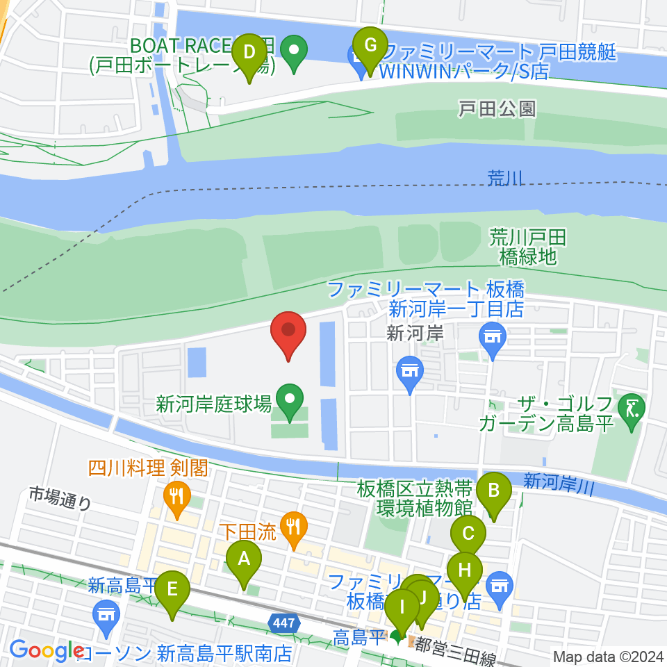 新河岸陸上競技場周辺のカフェ一覧地図