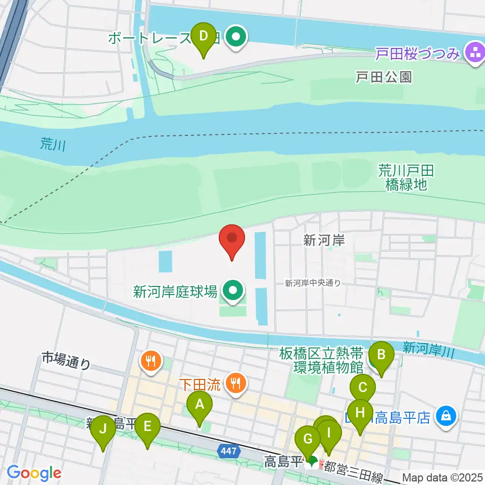 新河岸陸上競技場周辺のカフェ一覧地図
