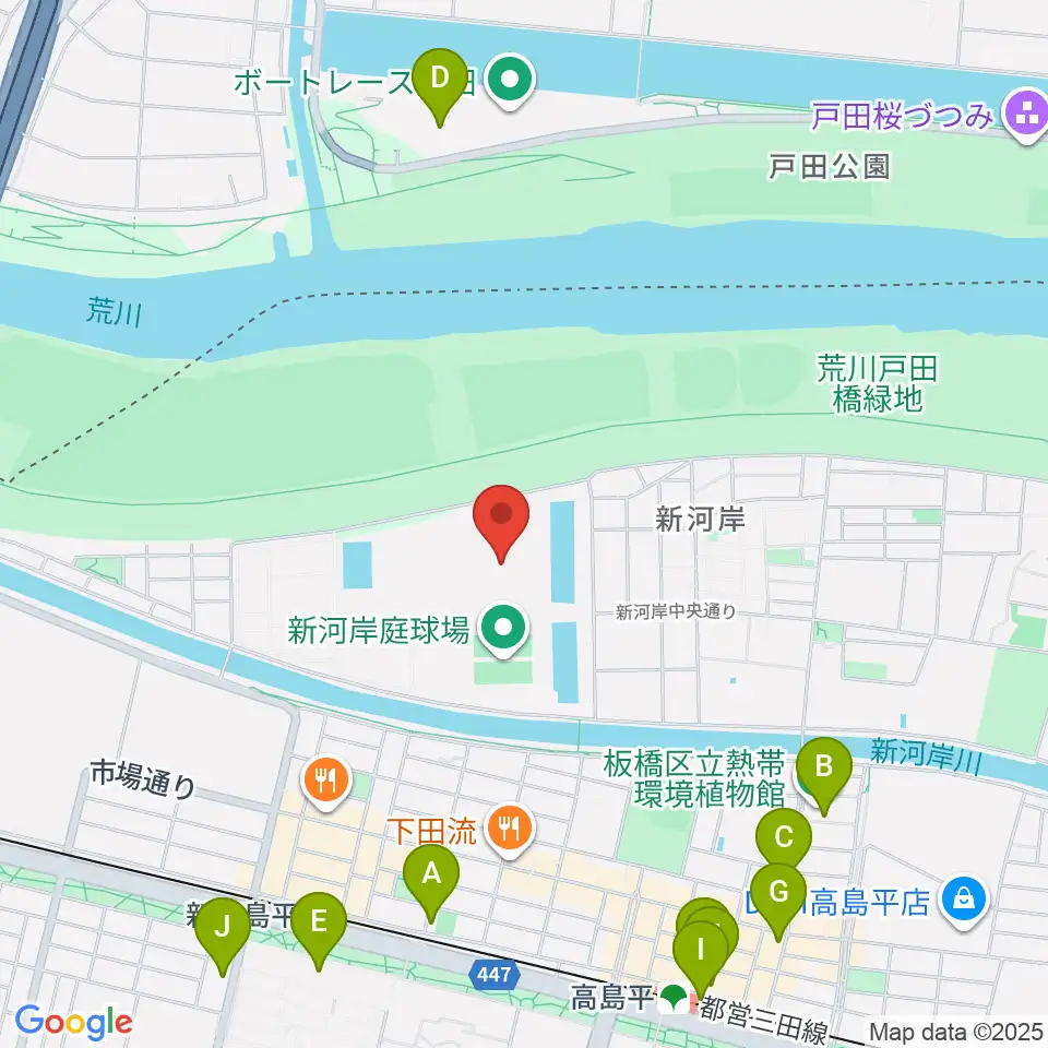 新河岸陸上競技場周辺のカフェ一覧地図