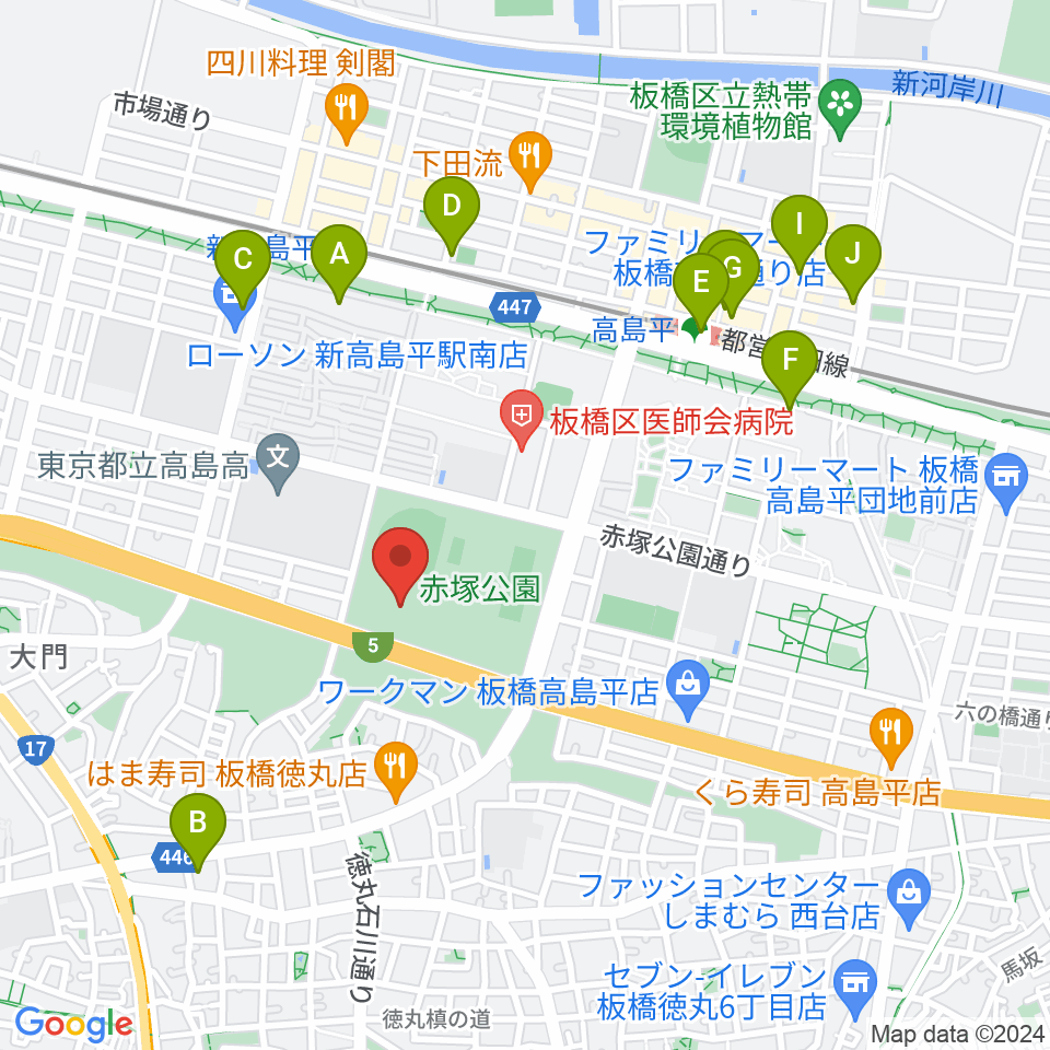 赤塚公園競技場周辺のカフェ一覧地図