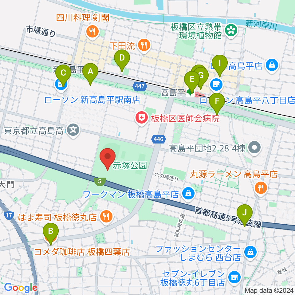 赤塚公園競技場周辺のカフェ一覧地図