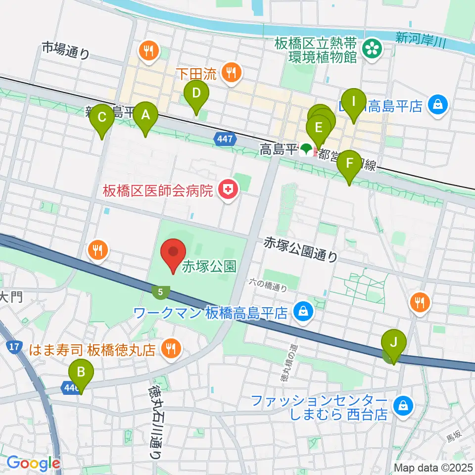 赤塚公園競技場周辺のカフェ一覧地図