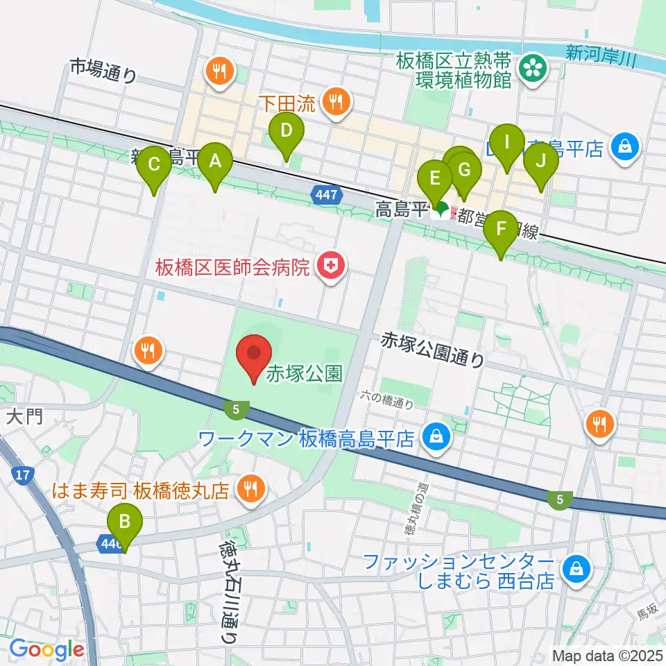 赤塚公園競技場周辺のカフェ一覧地図
