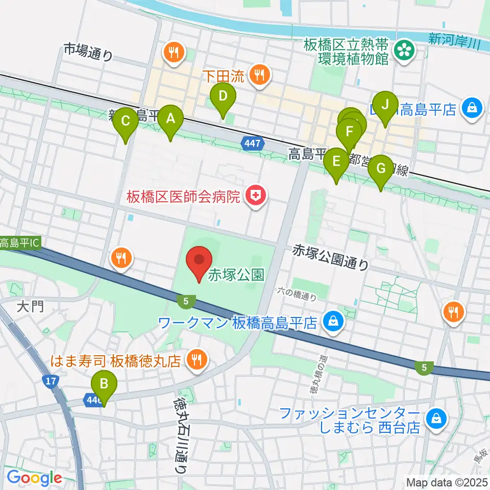 赤塚公園競技場周辺のカフェ一覧地図