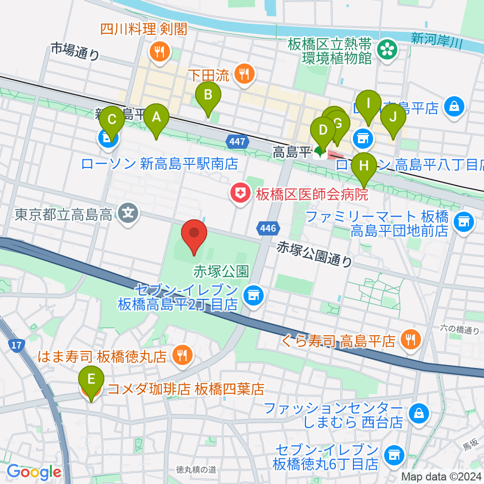 赤塚公園野球場周辺のカフェ一覧地図