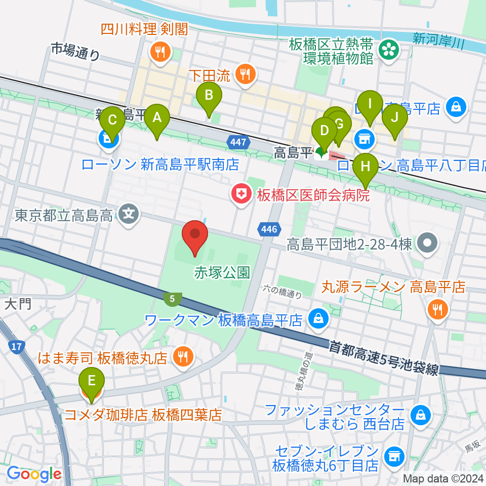 赤塚公園野球場周辺のカフェ一覧地図